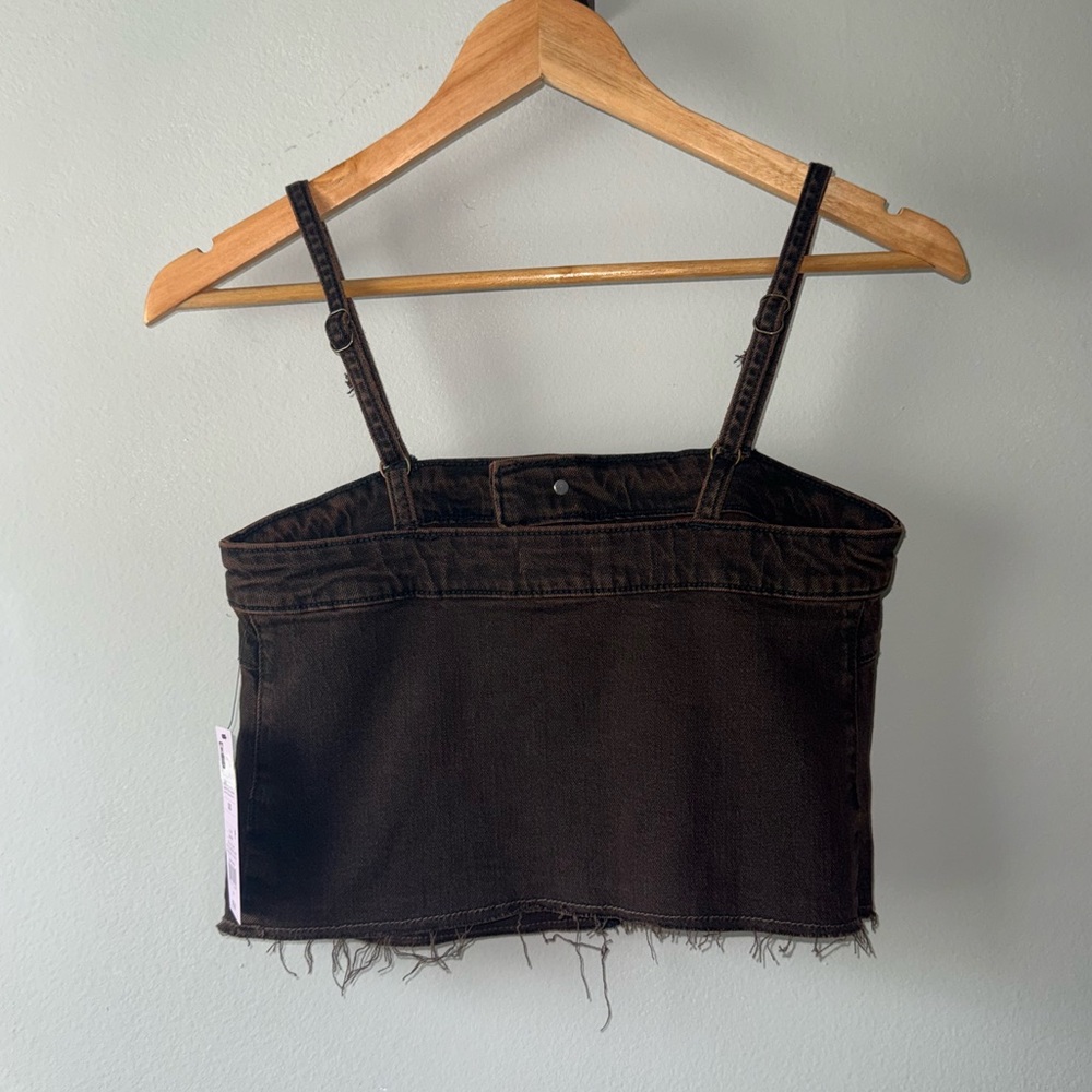Wild Fable Brown Denim Crop Top Blouse Women’s Size XXS NWT - Picture 2 of 6